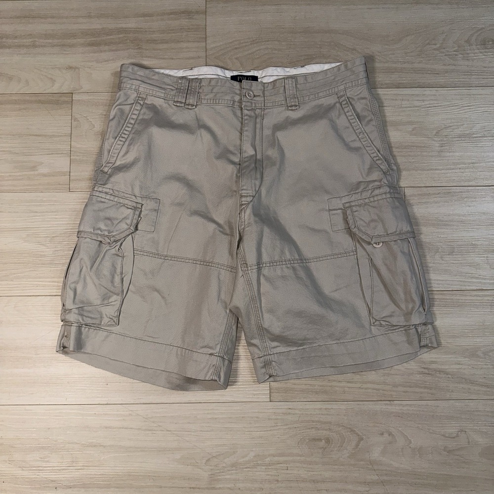 Vintage Polo Ralph Lauren Cargo Shorts Men 36 Beige‎ Cotton Military Utility Y2K